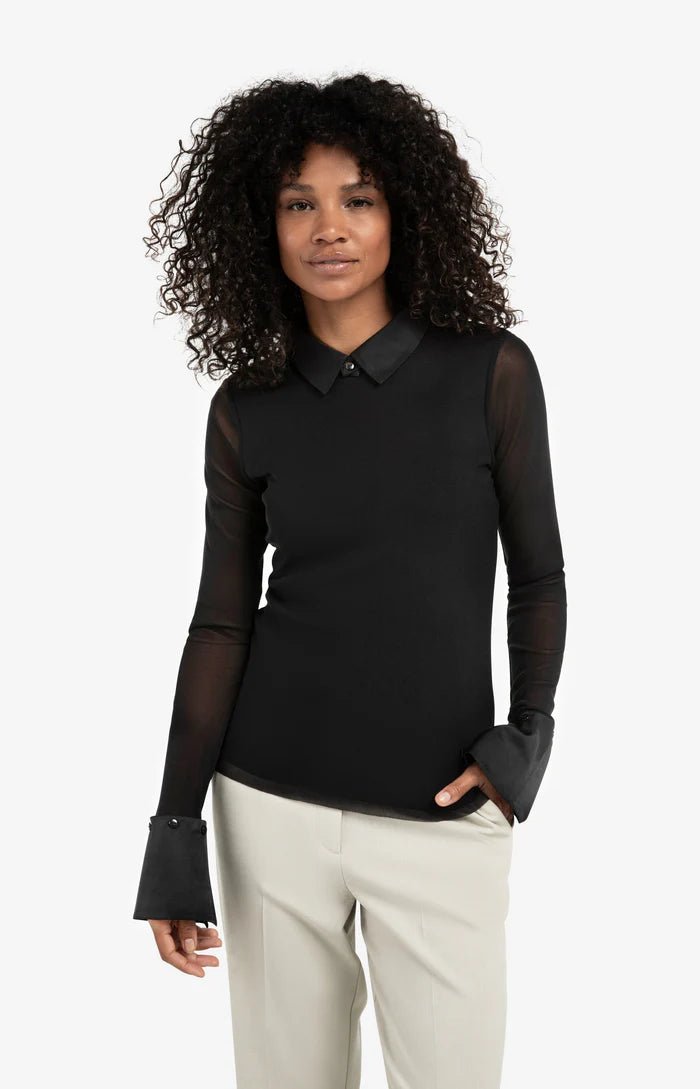 picture of Yaya Mesh Top with Removable Cuffs/Collar - Black - Number Two - womens - fashion - clothing - Yaya 7