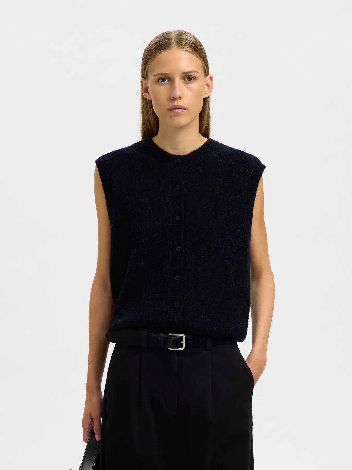 picture of Selected Lulu Button O - Neck Vest Noos - Dark Sapphire - Melange - Number Two - womens - Selected Femme 1