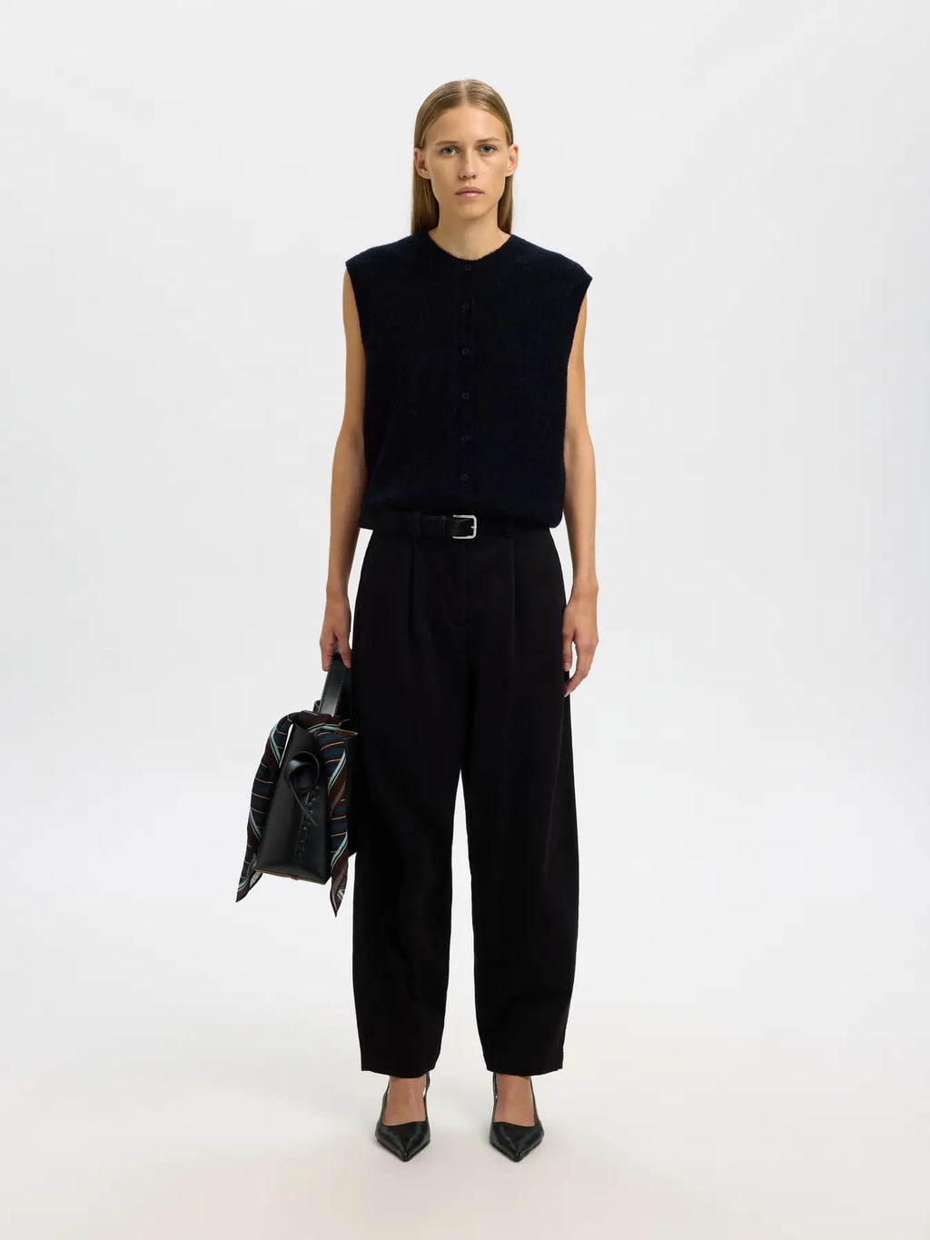 picture of Selected Lulu Button O - Neck Vest Noos - Dark Sapphire - Melange - Number Two - womens - Selected Femme 4