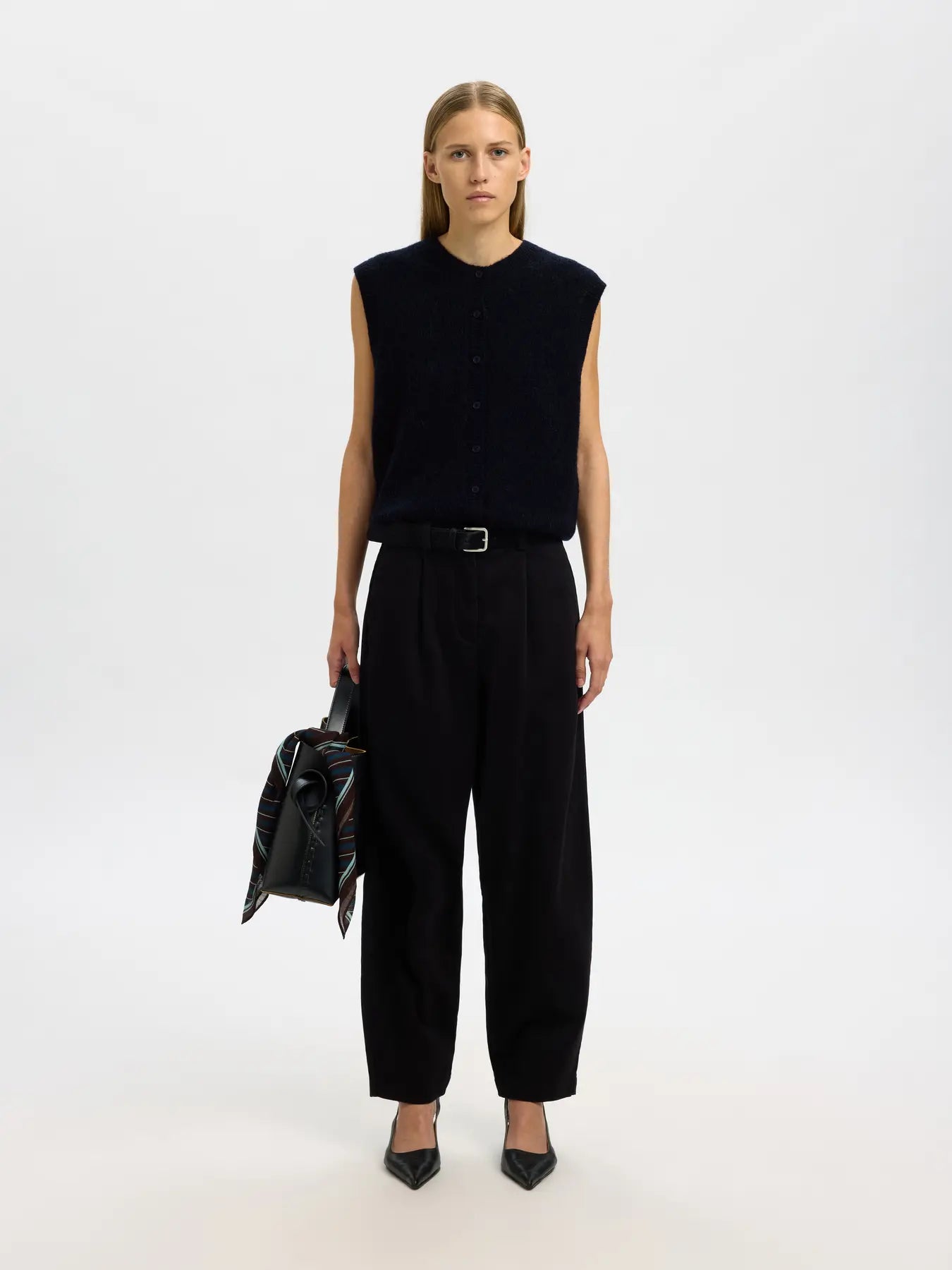 picture of Selected Lulu Button O - Neck Vest Noos - Dark Sapphire - Melange - Number Two - womens - Selected Femme 4