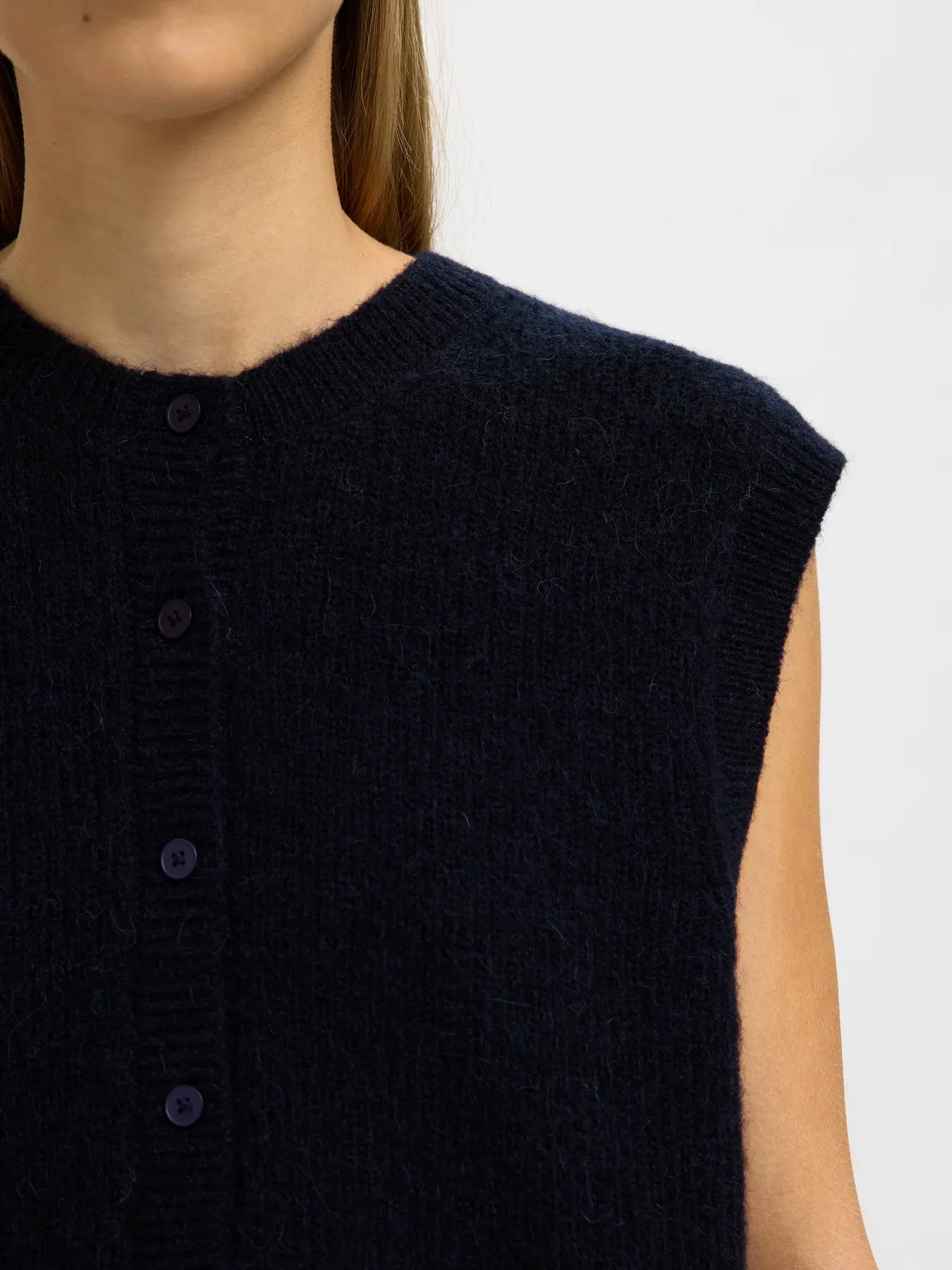 picture of Selected Lulu Button O - Neck Vest Noos - Dark Sapphire - Melange - Number Two - womens - Selected Femme 3