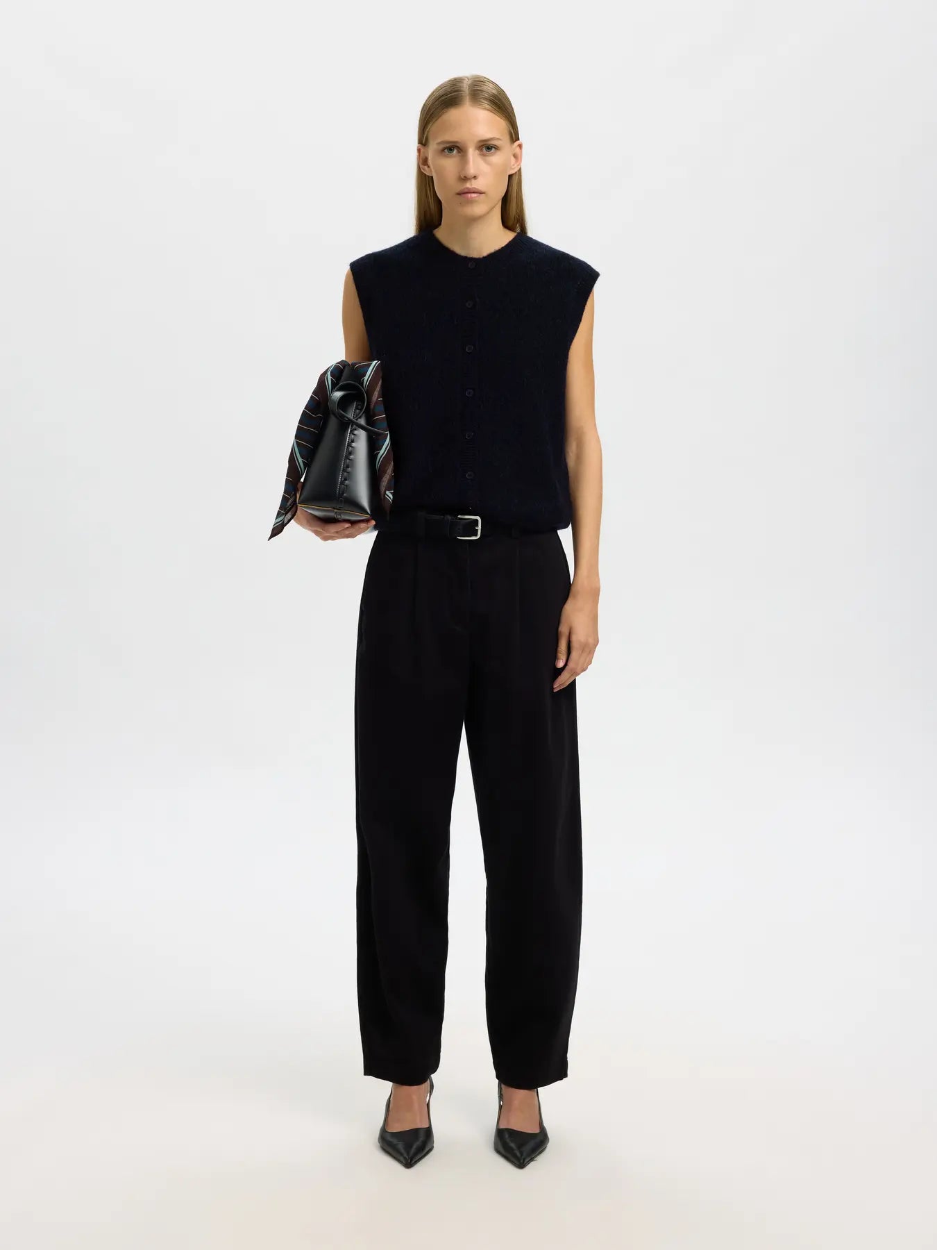 picture of Selected Lulu Button O - Neck Vest Noos - Dark Sapphire - Melange - Number Two - womens - Selected Femme 2