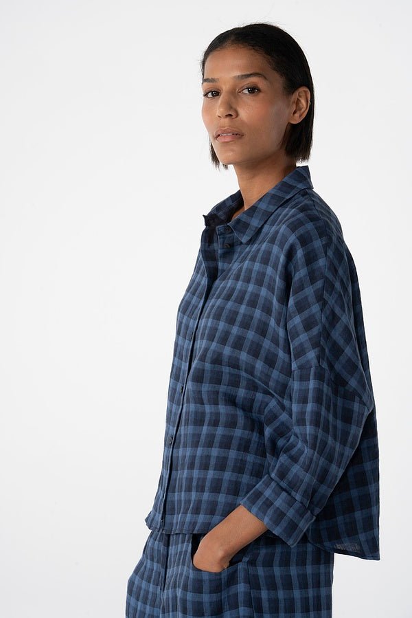 picture of Oska 617 Checked Linen Blouse - Navy - Number Two - womens - fashion - clothing - Oska 3