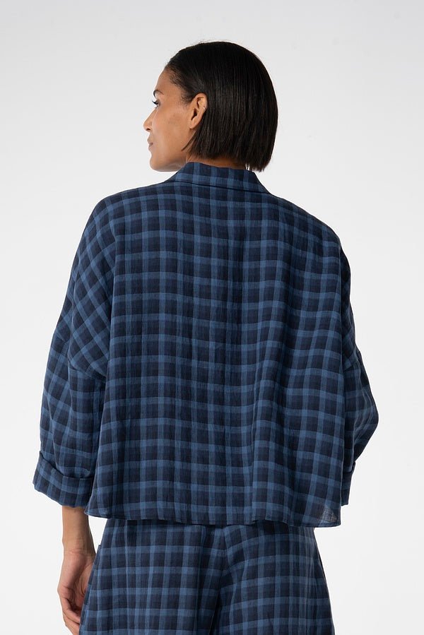 picture of Oska 617 Checked Linen Blouse - Navy - Number Two - womens - fashion - clothing - Oska 4