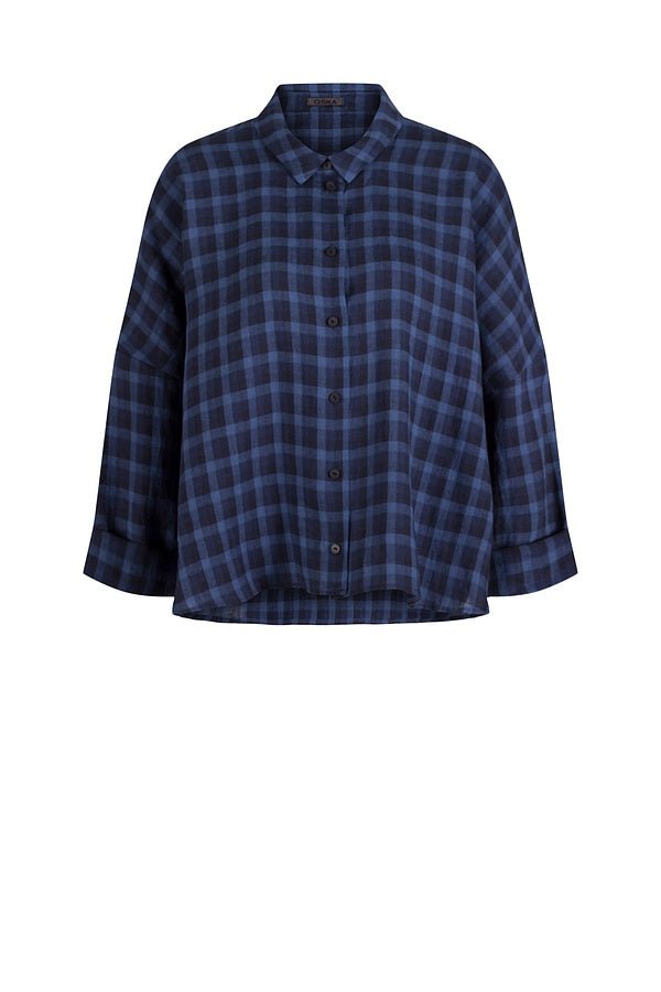 picture of Oska 617 Checked Linen Blouse - Navy - Number Two - womens - fashion - clothing - Oska 2