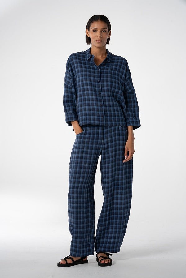 picture of Oska 617 Checked Linen Blouse - Navy - Number Two - womens - fashion - clothing - Oska 5