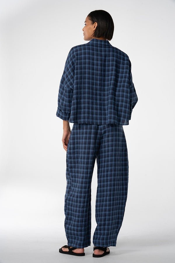 picture of Oska 635 Check Linen Trousers - Navy - Number Two - womens - fashion - clothing - Oska 5