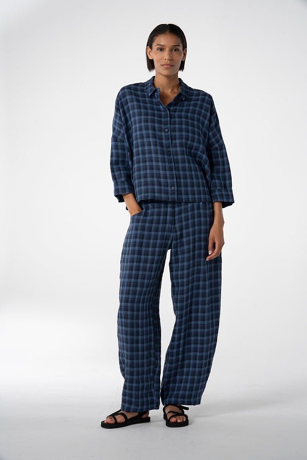 picture of Oska 635 Check Linen Trousers - Navy - Number Two - womens - fashion - clothing - Oska 3