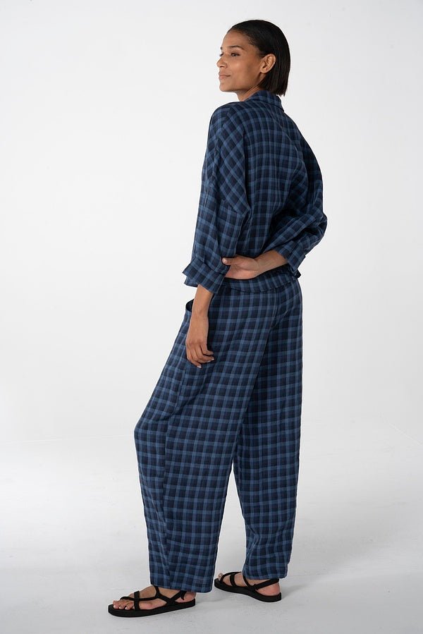 picture of Oska 635 Check Linen Trousers - Navy - Number Two - womens - fashion - clothing - Oska 4