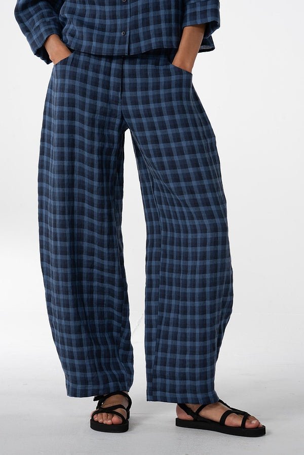 picture of Oska 635 Check Linen Trousers - Navy - Number Two - womens - fashion - clothing - Oska 1