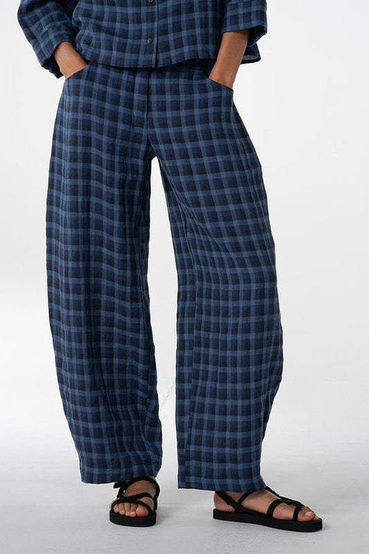 picture of Oska 635 Check Linen Trousers - Navy - Number Two - womens - fashion - clothing - Oska 1