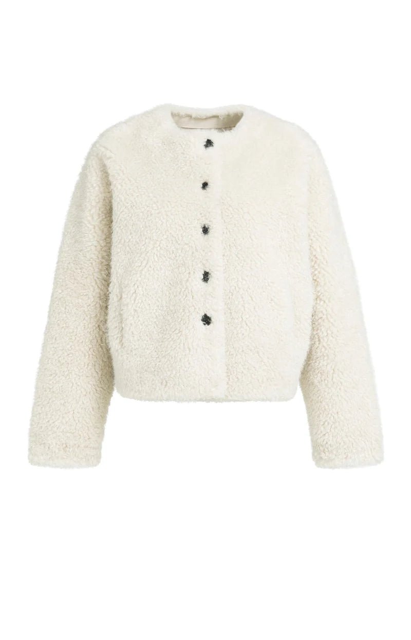 picture of Yaya Oversized Short Faux Fur Jacket - Bleached Sand Beige - Number Two - womens - fashion - clothing - Yaya 2