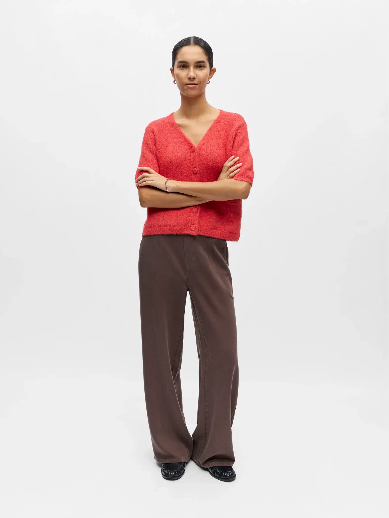 picture of Object Saggia V Neck Knit Cardigan - Poinsettia Melange - Number Two - womens - fashion - clothing - Object 4