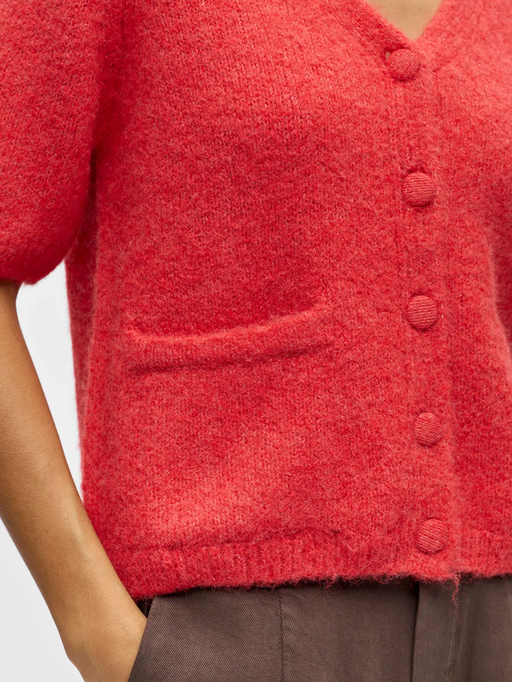 picture of Object Saggia V Neck Knit Cardigan - Poinsettia Melange - Number Two - womens - fashion - clothing - Object 3