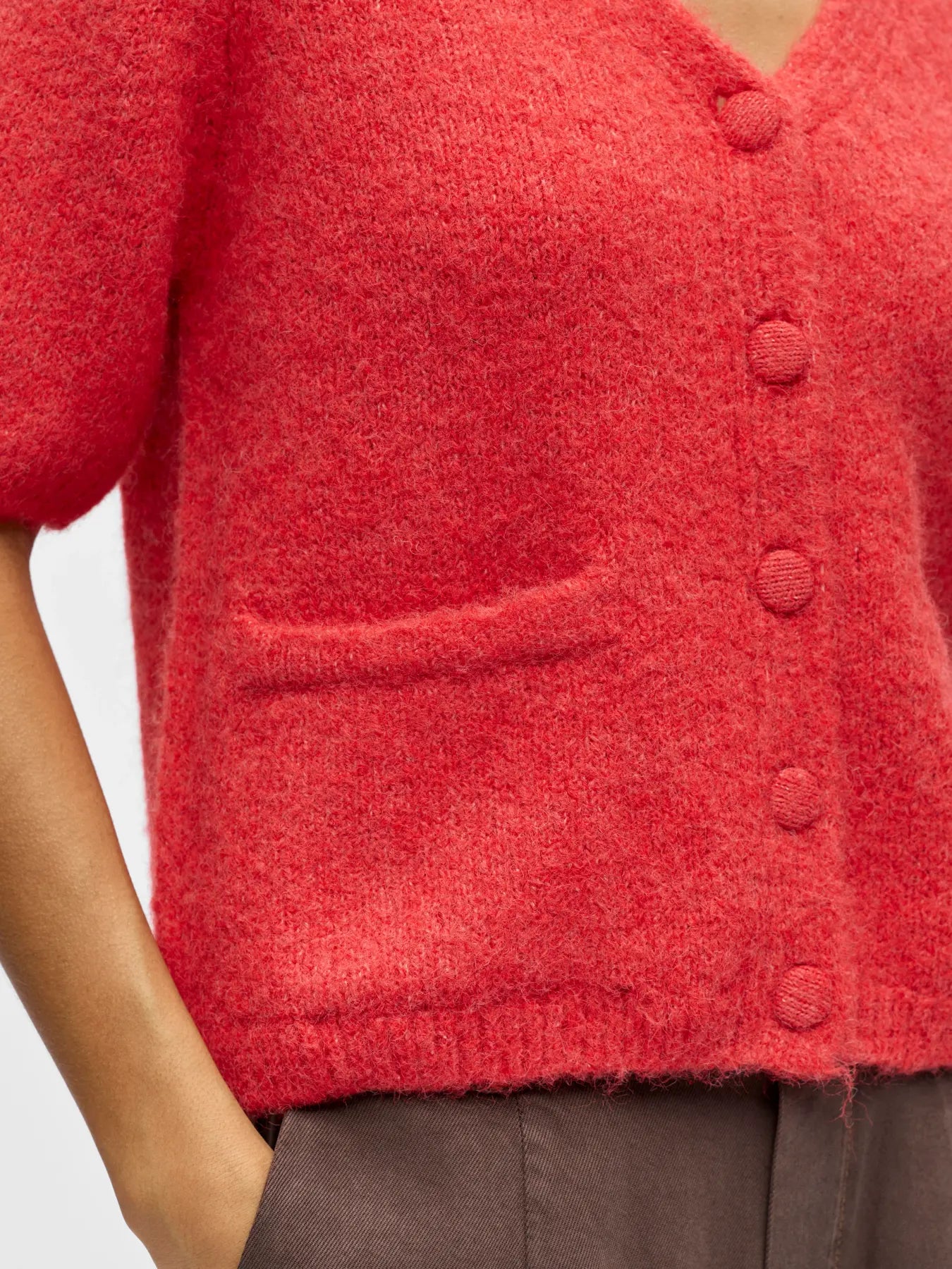picture of Object Saggia V Neck Knit Cardigan - Poinsettia Melange - Number Two - womens - fashion - clothing - Object 3