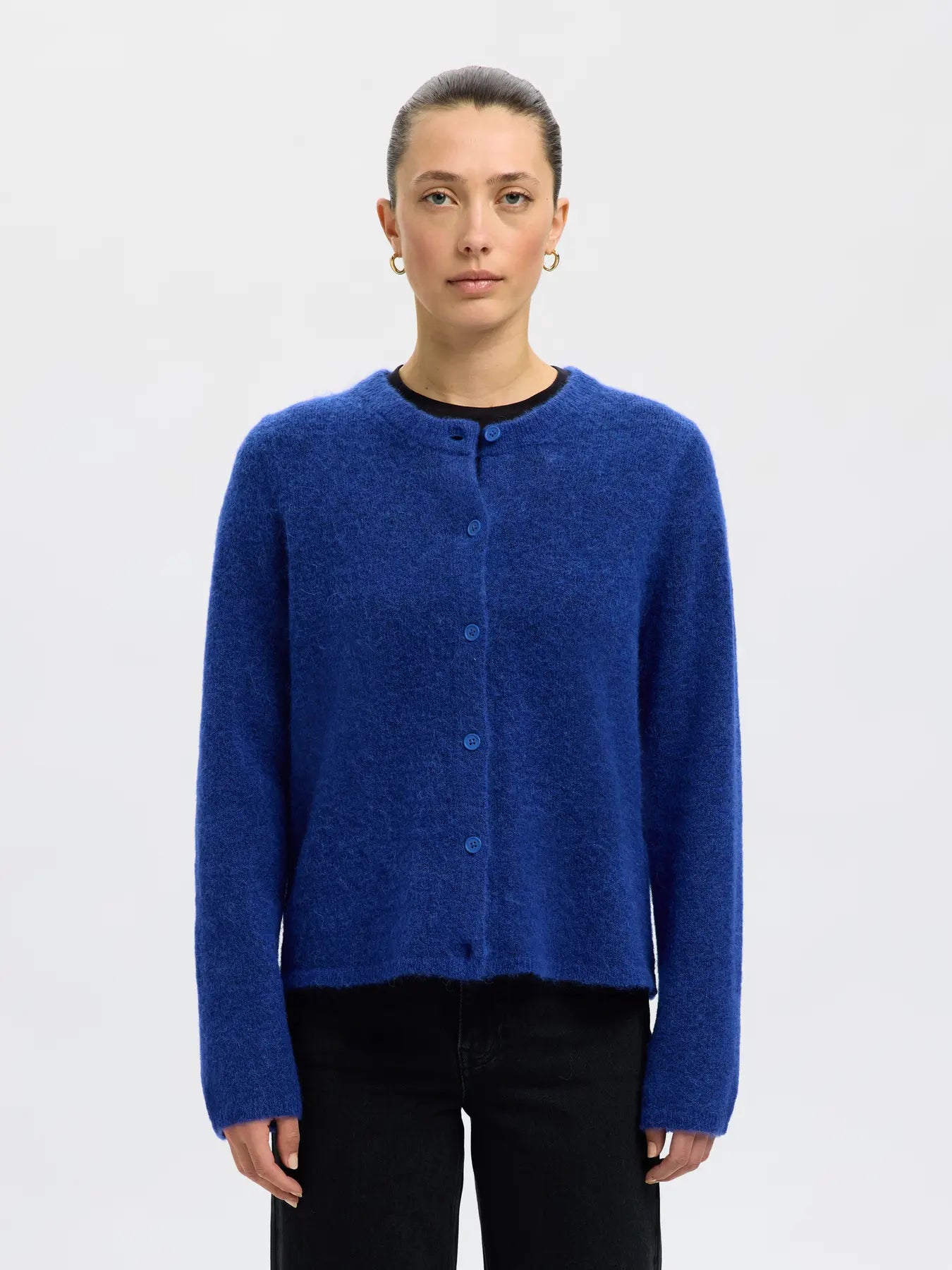 picture of Selected Femme Lulu Long Sleeved Wool Blend Cardigan - Dazzling Blue - Number Two - womens - fashion - ethical -