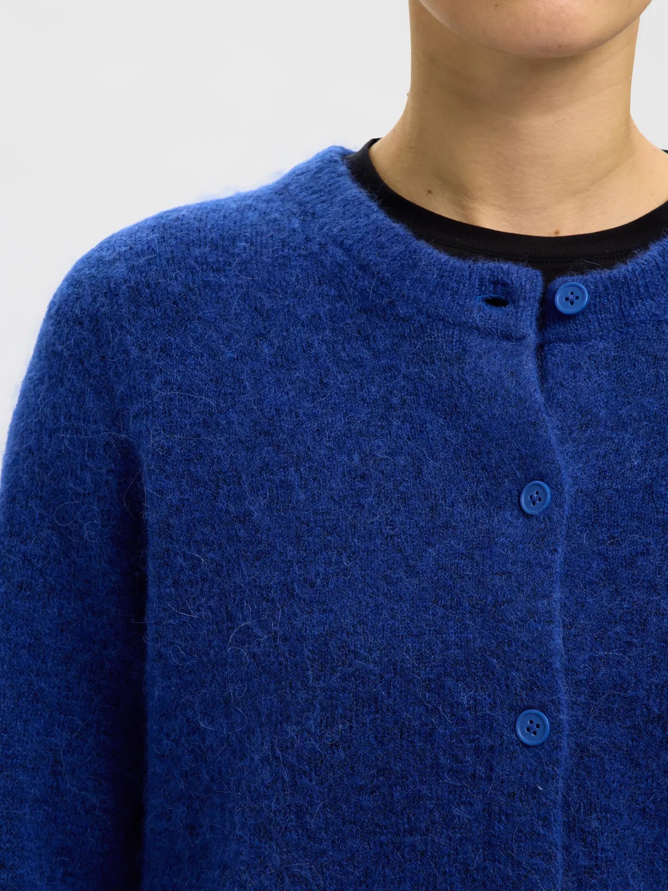 picture of Selected Femme Lulu Long Sleeved Wool Blend Cardigan - Dazzling Blue - Number Two - womens - fashion - ethical -
