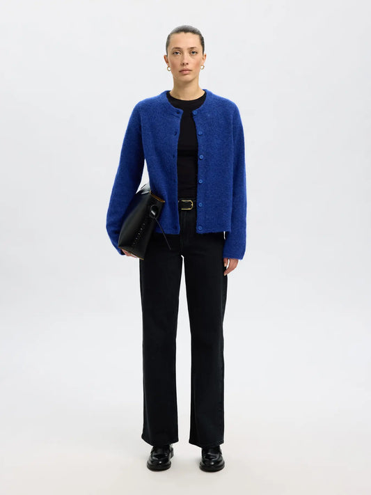 picture of Selected Femme Lulu Long Sleeved Wool Blend Cardigan - Dazzling Blue - Number Two - womens - fashion - ethical -