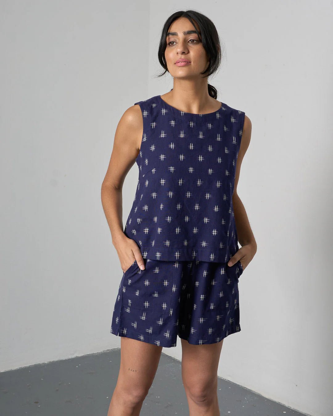 picture of Bibico Pippa Blouse - Ikat Indigo Block Print - Number Two - womens - fashion - clothing - Bibico 3