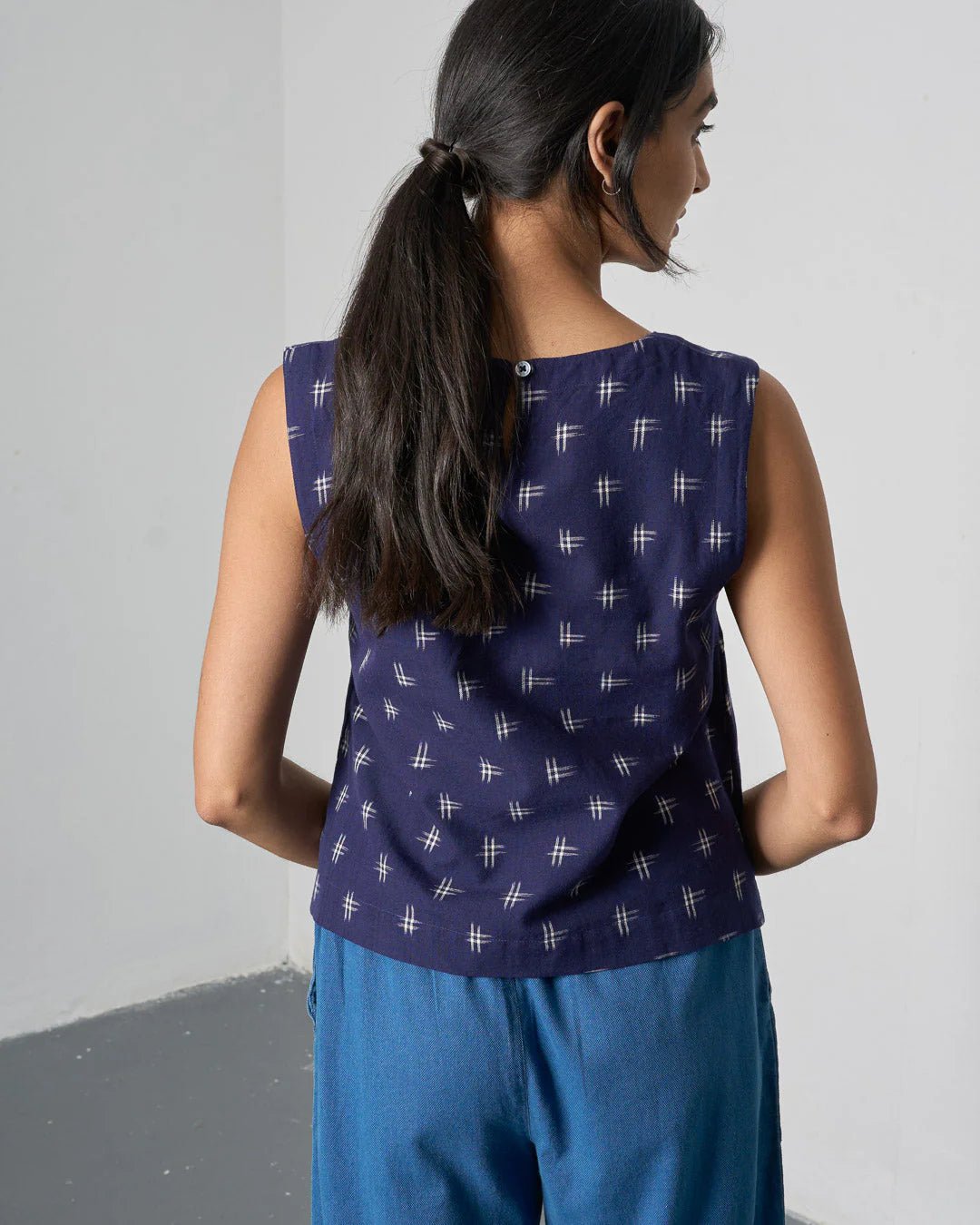 picture of Bibico Pippa Blouse - Ikat Indigo Block Print - Number Two - womens - fashion - clothing - Bibico 2
