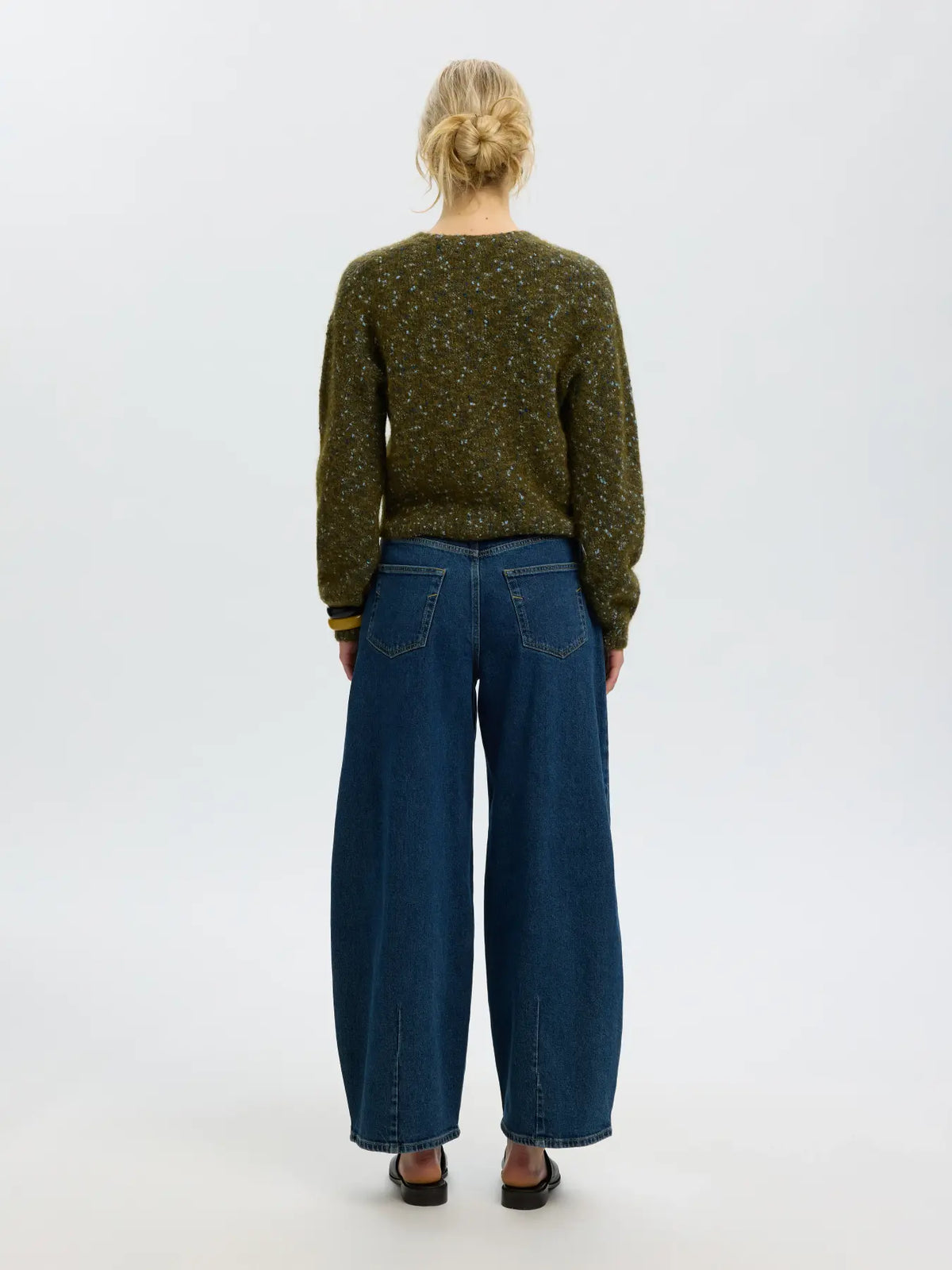 Selected Kat Short Cardigan - Fir Green/Navy/Light Sky