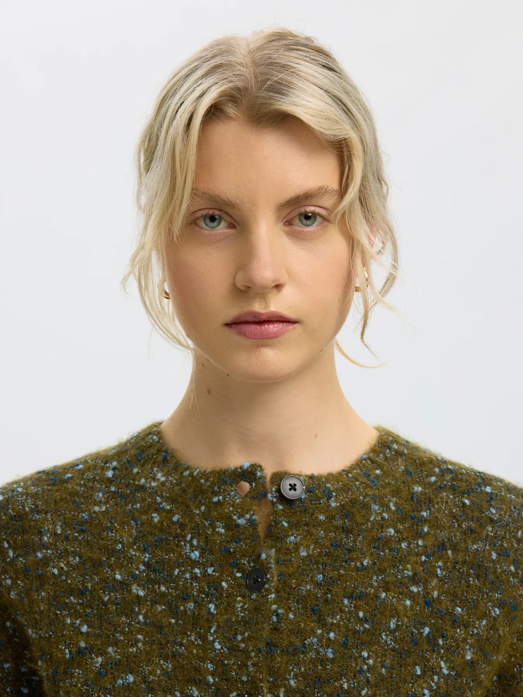Selected Kat Short Cardigan - Fir Green/Navy/Light Sky
