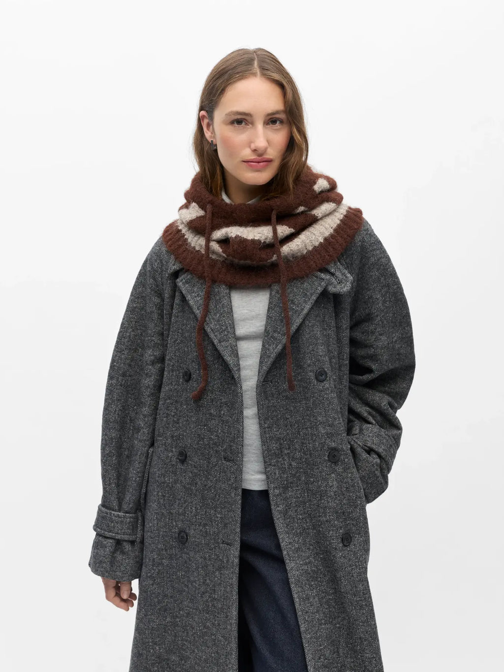 Object Milu Knit Balaclava - Seal Brown/Humus/Stripe