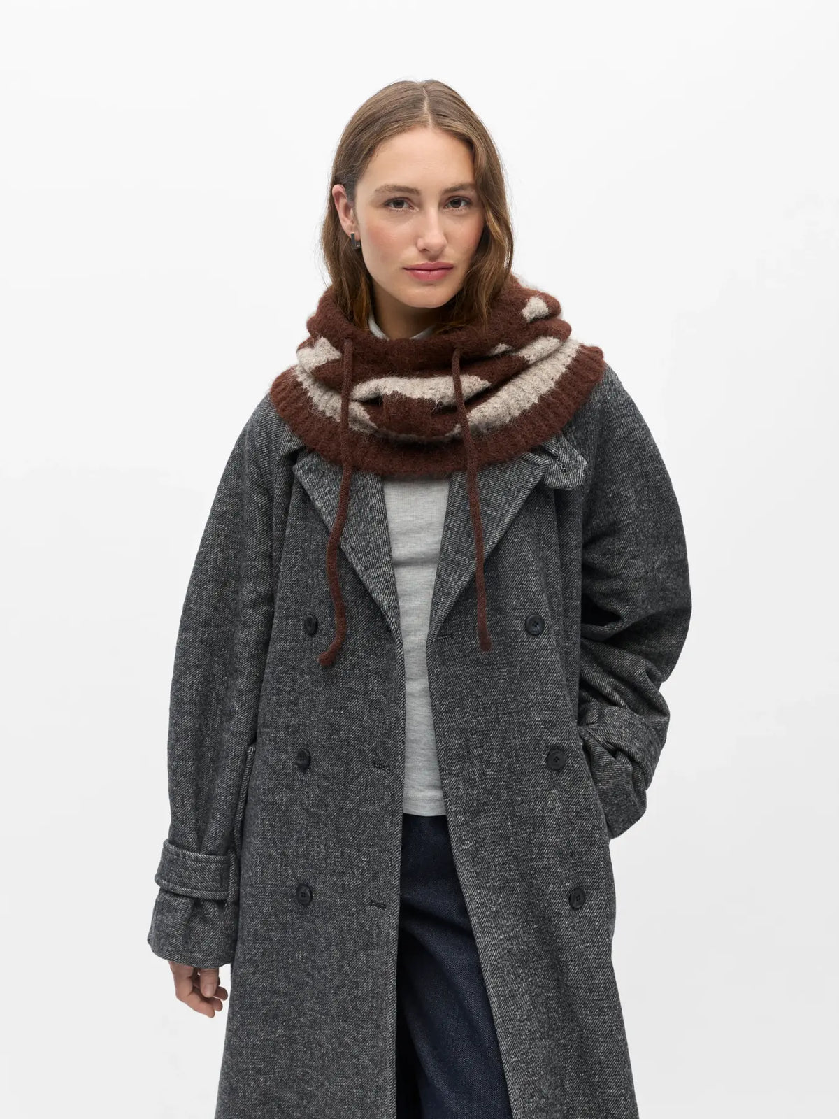 Object Milu Knit Balaclava - Seal Brown/Humus/Stripe