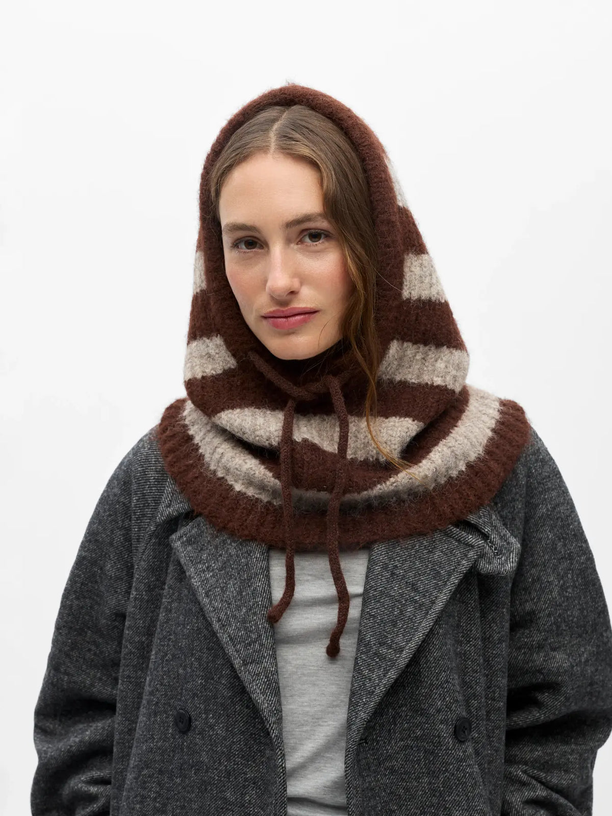 Object Milu Knit Balaclava - Seal Brown/Humus/Stripe