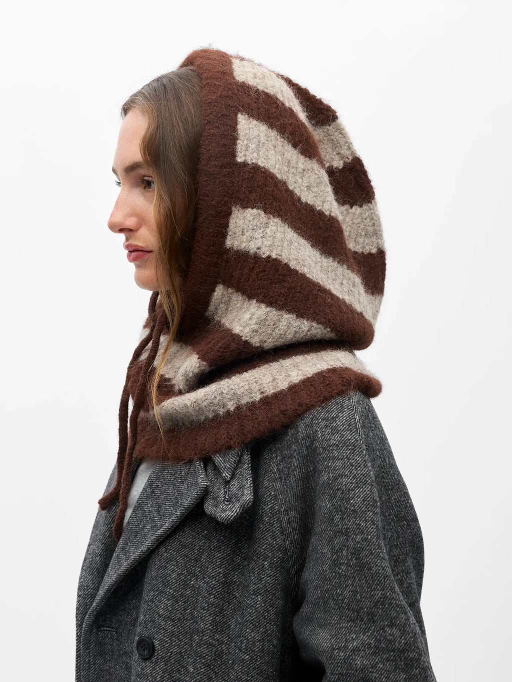 Object Milu Knit Balaclava - Seal Brown/Humus/Stripe