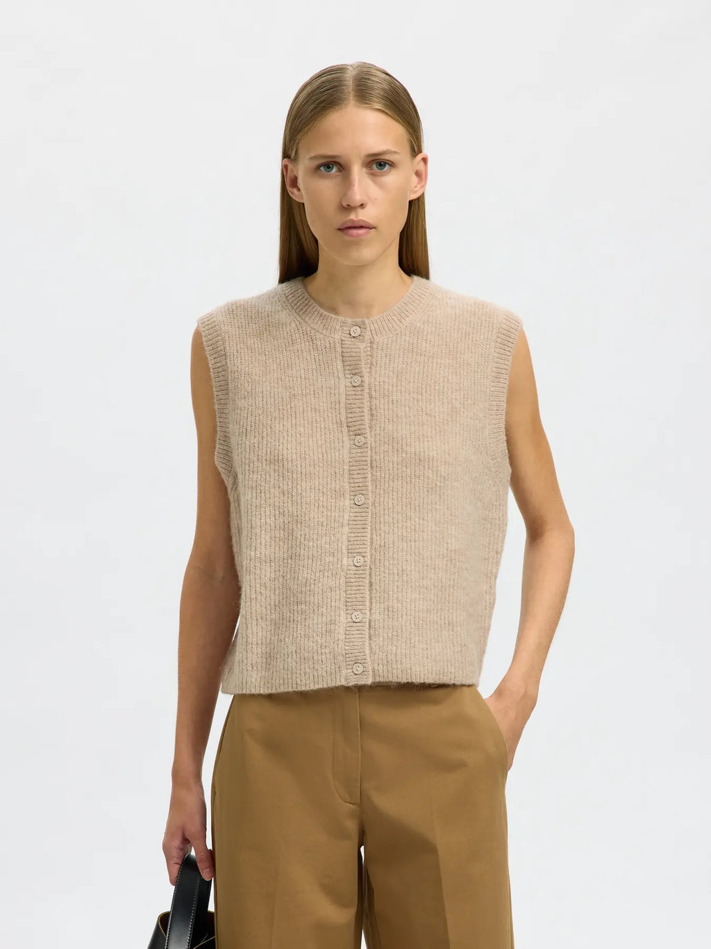 picture of Selected Lulu Button O - Neck Vest Wool Noos - Birch Melange - Number Two - womens - clothing - Selected Femme 1