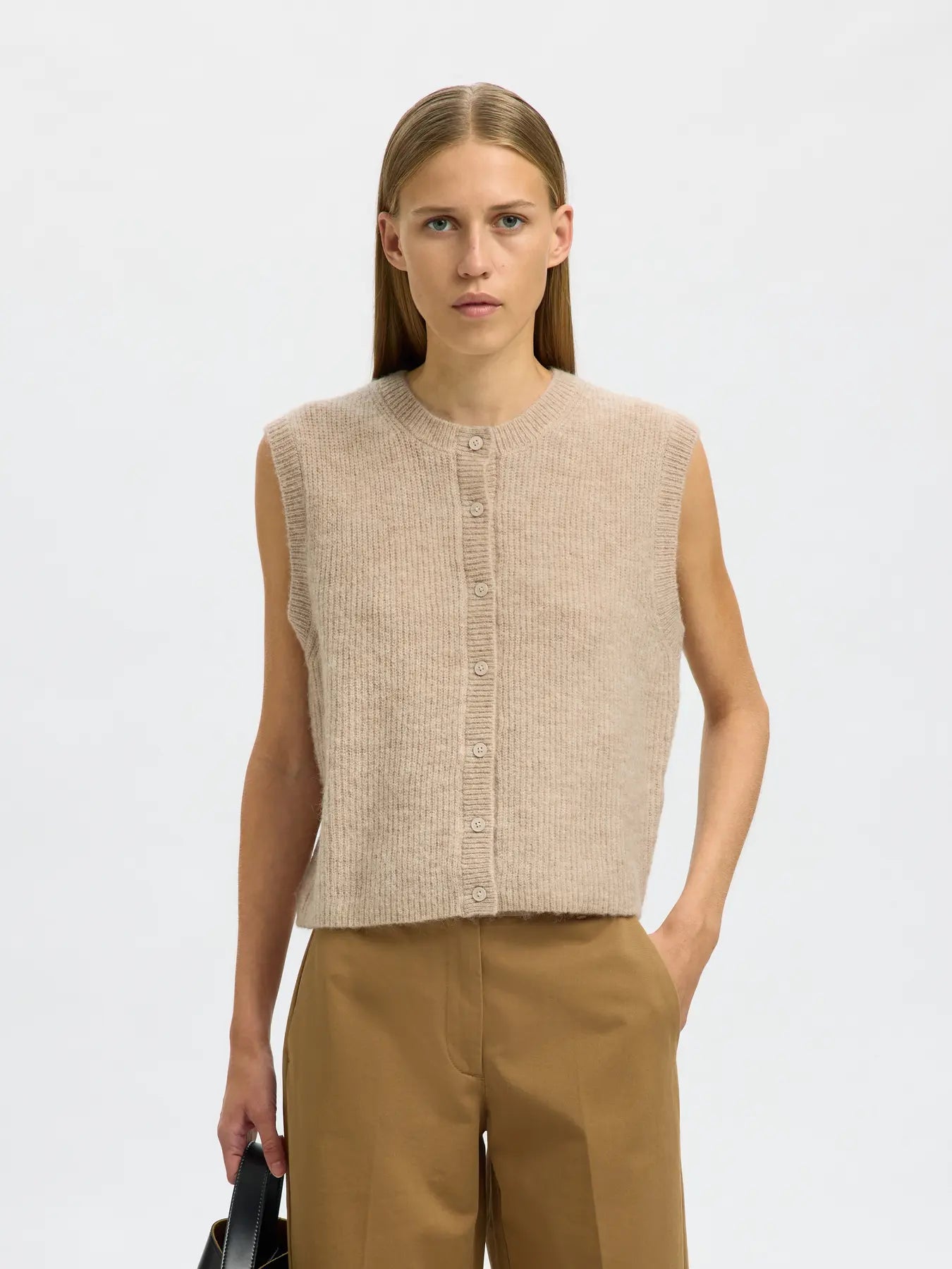 picture of Selected Lulu Button O - Neck Vest Wool Noos - Birch Melange - Number Two - womens - clothing - Selected Femme 1