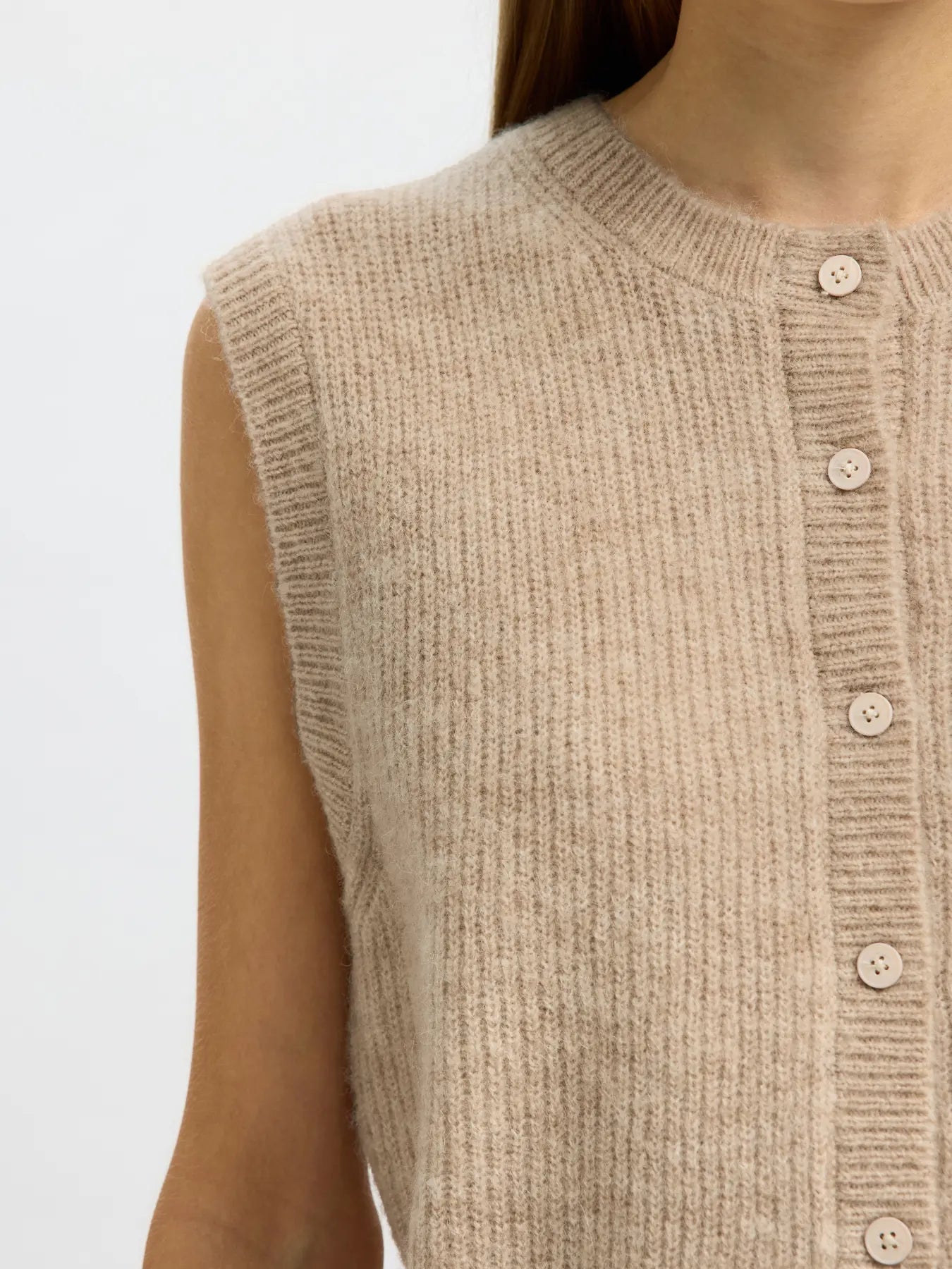 picture of Selected Lulu Button O - Neck Vest Wool Noos - Birch Melange - Number Two - womens - clothing - Selected Femme 2