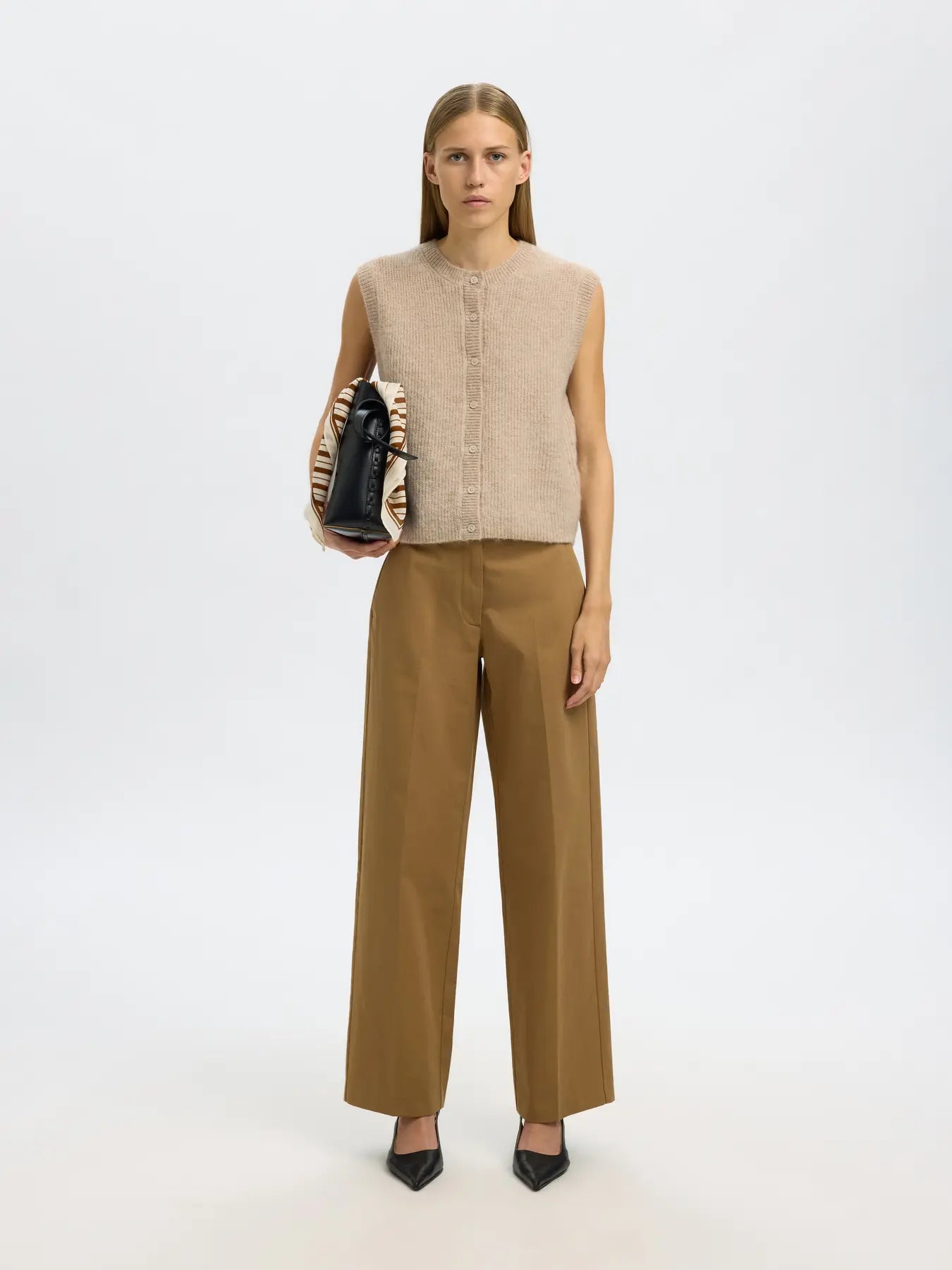 picture of Selected Lulu Button O - Neck Vest Wool Noos - Birch Melange - Number Two - womens - clothing - Selected Femme 3