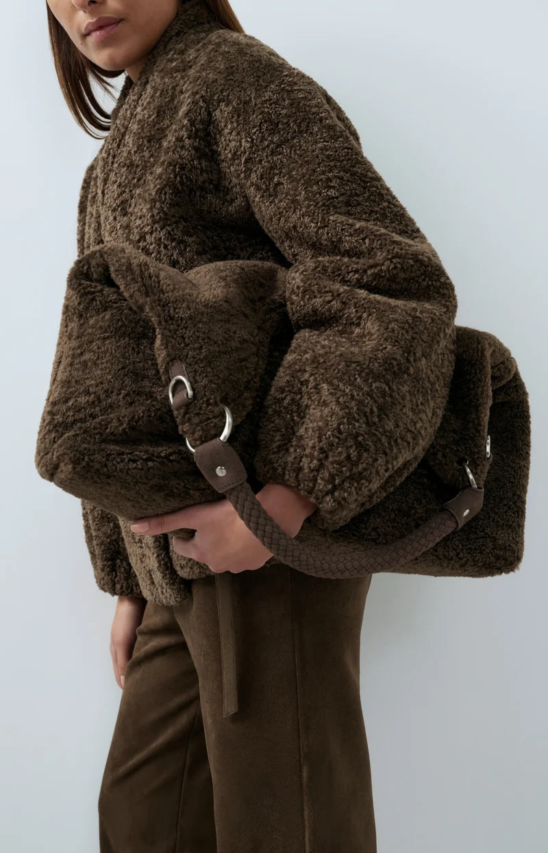 Yaya Reversible Shopper Bag Faux Fur - Slate Black Brown
