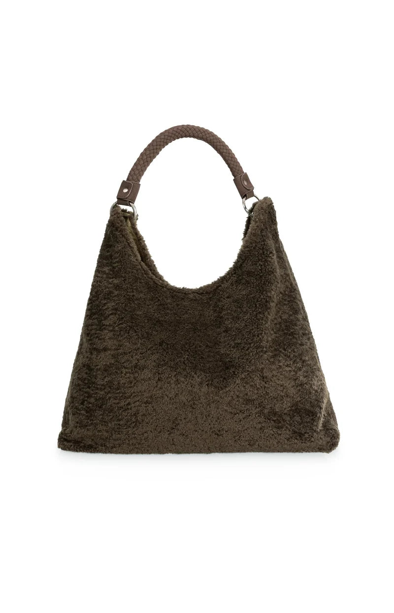 Yaya Reversible Shopper Bag Faux Fur - Slate Black Brown