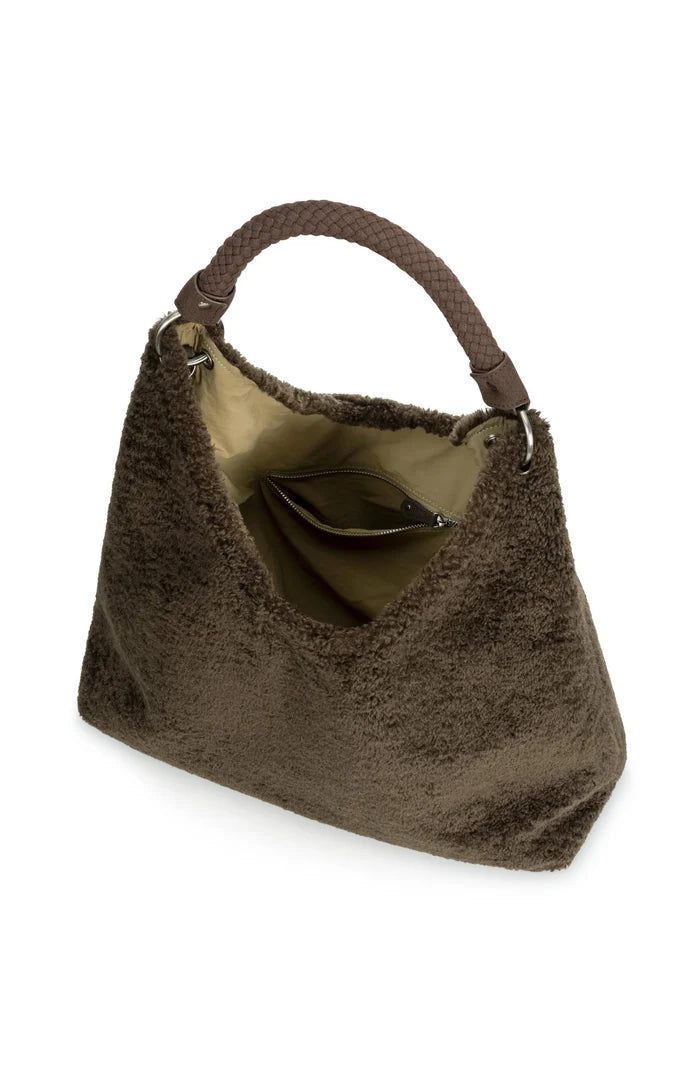 Yaya Reversible Shopper Bag Faux Fur - Slate Black Brown