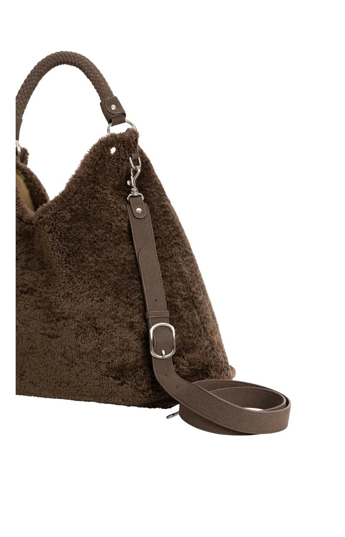 Yaya Reversible Shopper Bag Faux Fur - Slate Black Brown