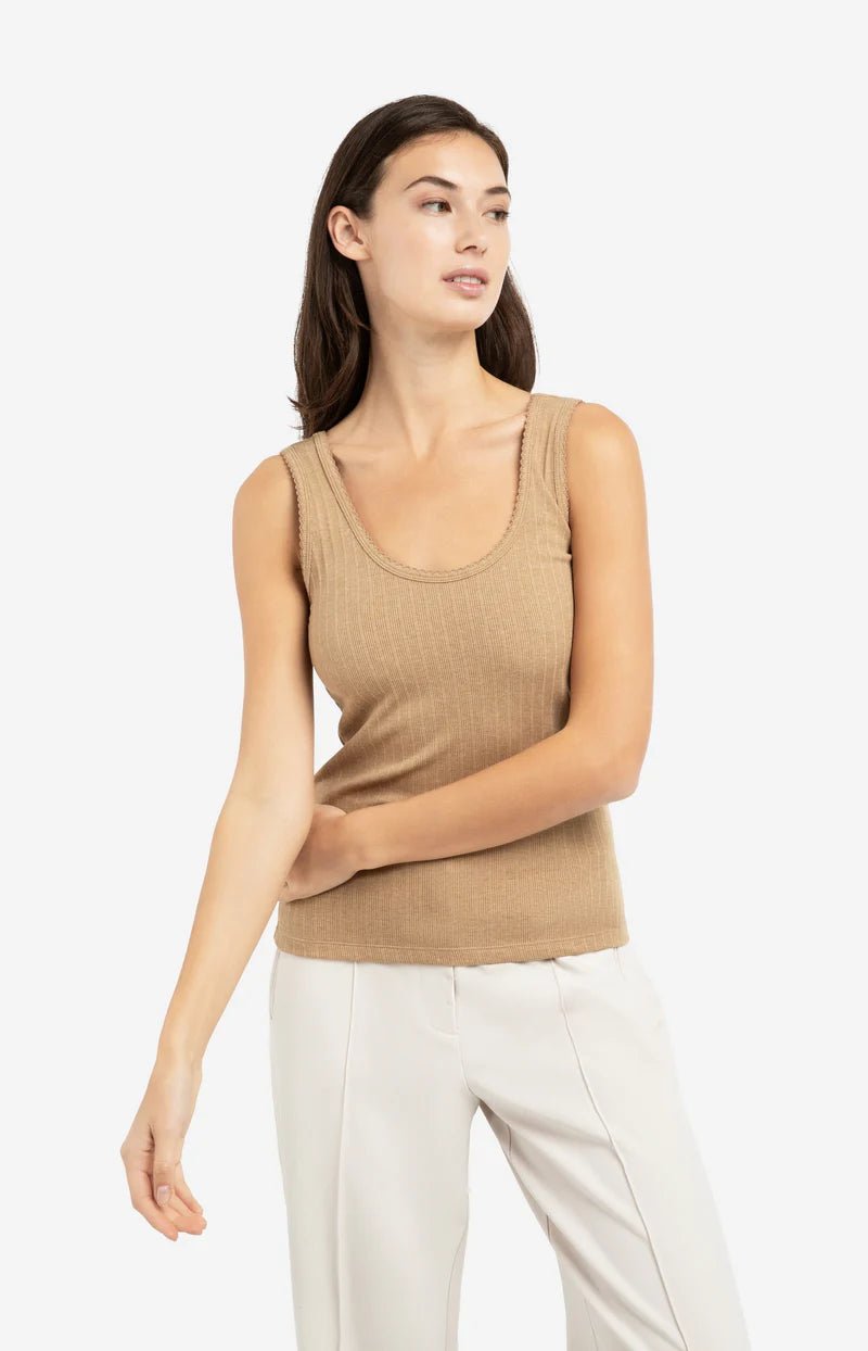 picture of Yaya Ribbed Singlet Scalloped Edge - Khaki Green Melange - Number Two - womens - fashion - clothing - Yaya 1
