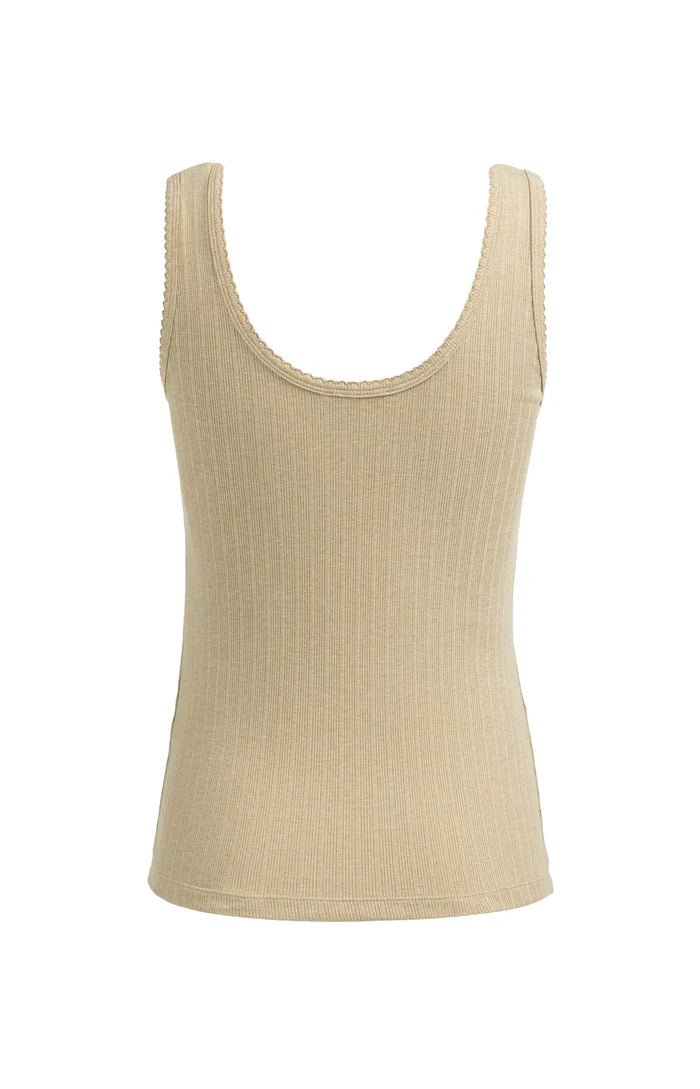 picture of Yaya Ribbed Singlet Scalloped Edge - Khaki Green Melange - Number Two - womens - fashion - clothing - Yaya 7