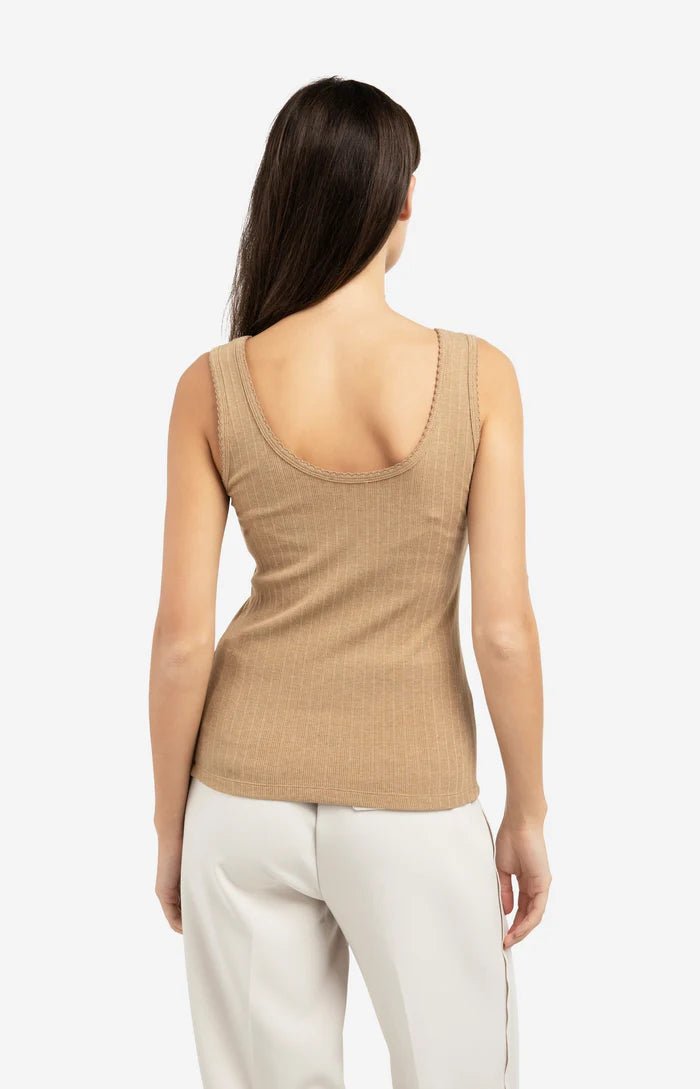 picture of Yaya Ribbed Singlet Scalloped Edge - Khaki Green Melange - Number Two - womens - fashion - clothing - Yaya 4