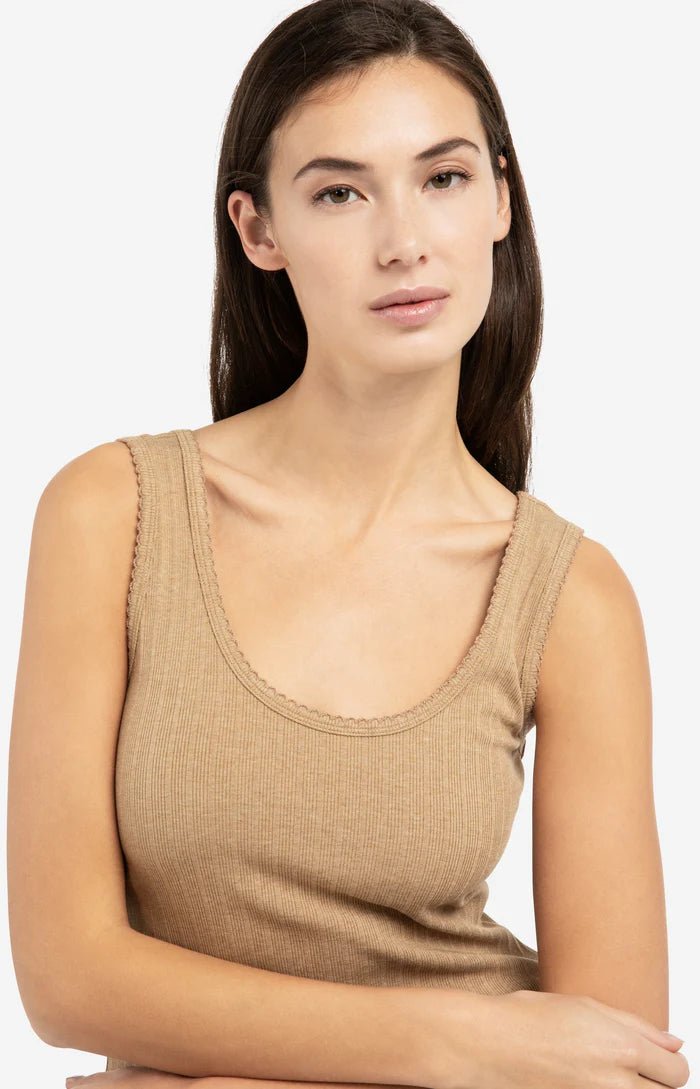 picture of Yaya Ribbed Singlet Scalloped Edge - Khaki Green Melange - Number Two - womens - fashion - clothing - Yaya 2