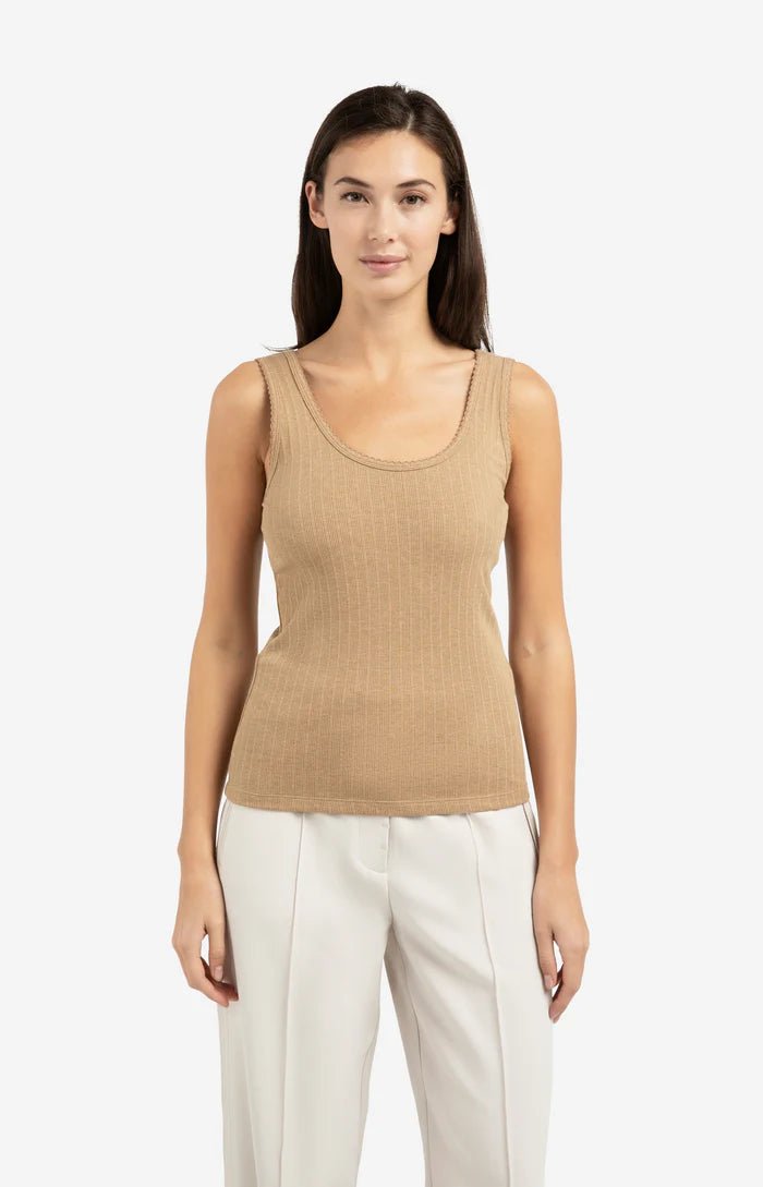 picture of Yaya Ribbed Singlet Scalloped Edge - Khaki Green Melange - Number Two - womens - fashion - clothing - Yaya 3