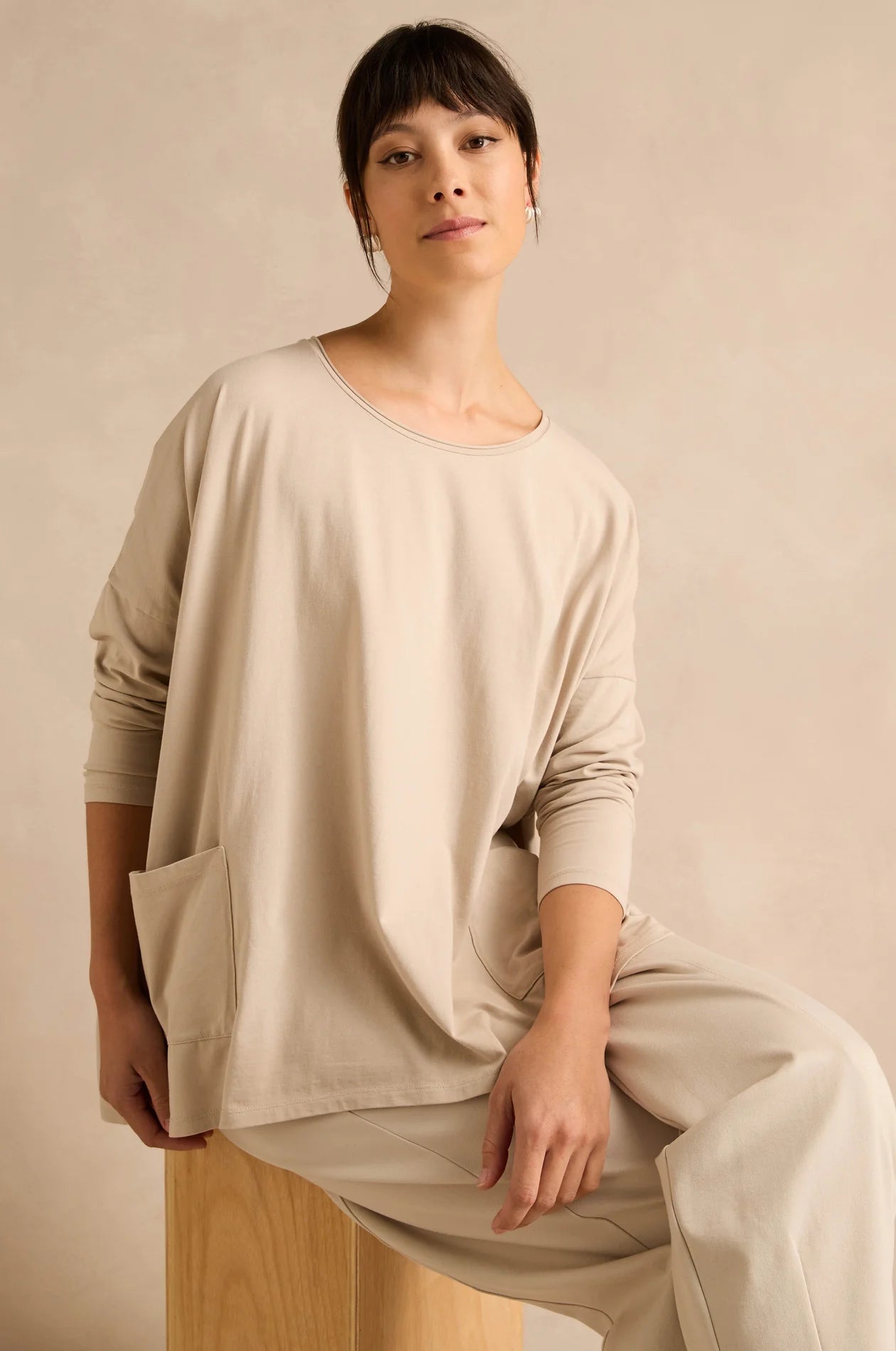 picture of Sahara Cotton Jersey Pocket Top - Ecru - Number Two - womens - fashion - clothing - Sahara 1