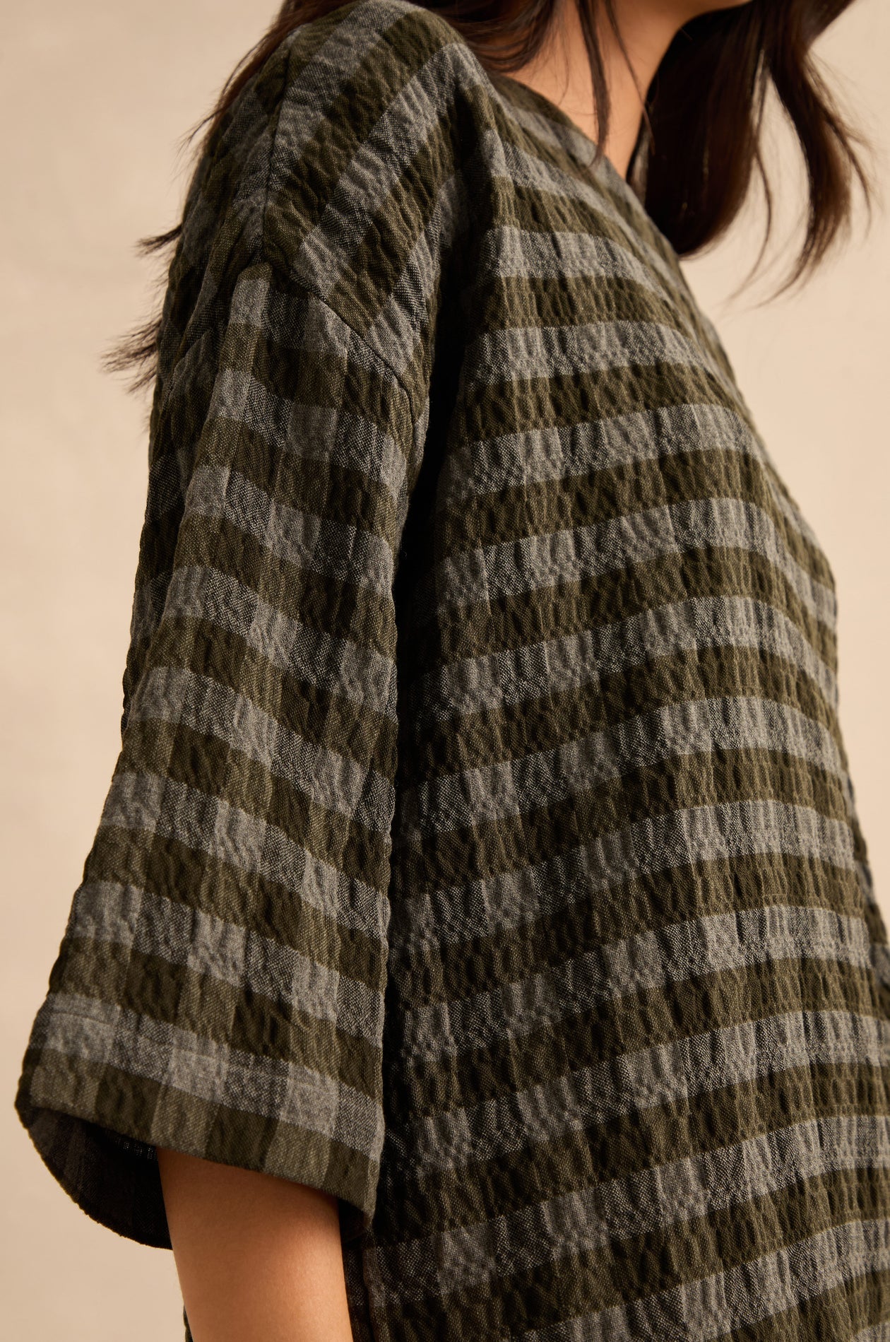 picture of Sahara Crinkle Check Boxy Top - Khaki/Grey - Number Two - womens - fashion - clothing - Sahara 3