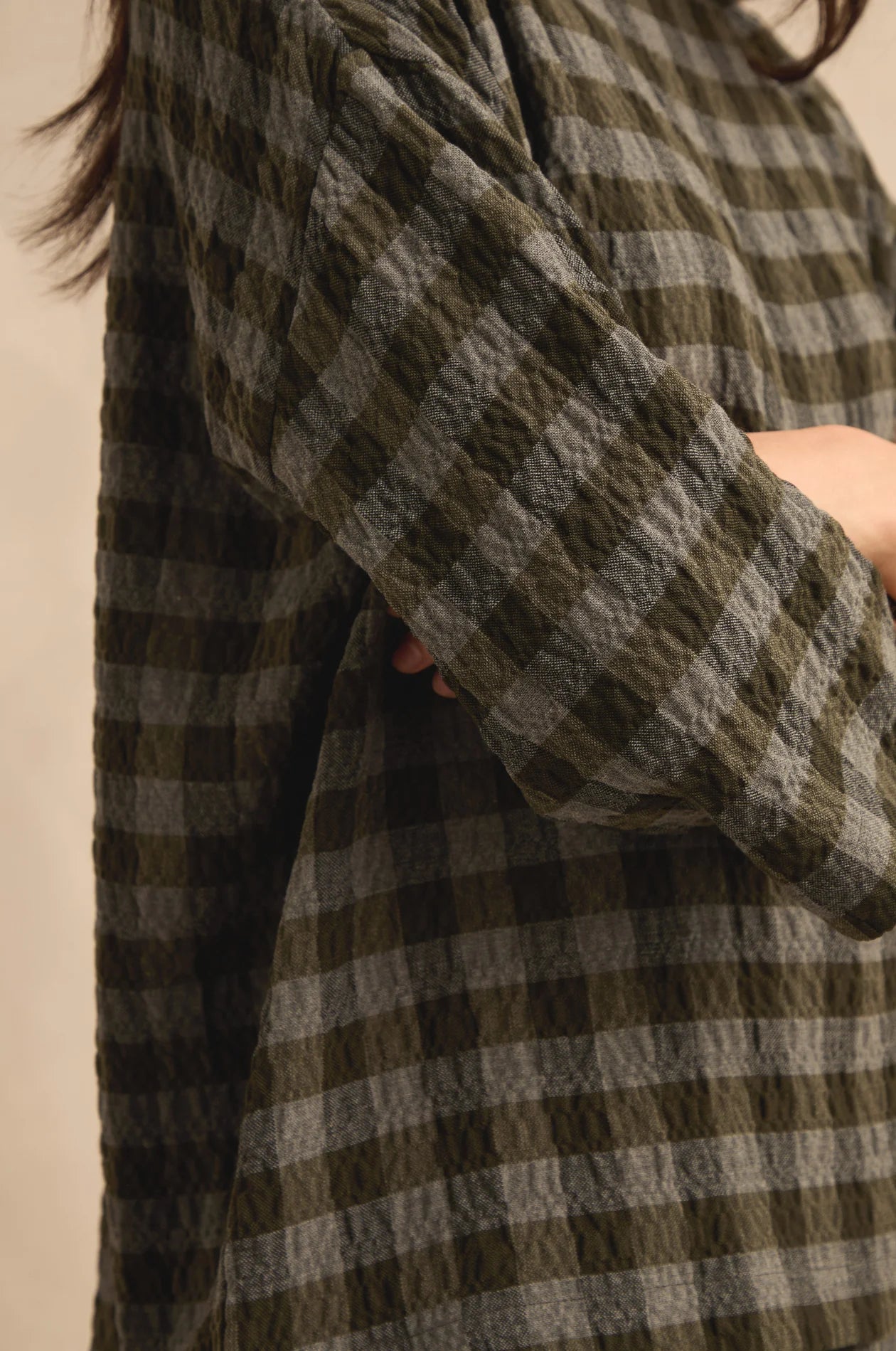 picture of Sahara Crinkle Check Boxy Top - Khaki/Grey - Number Two - womens - fashion - clothing - Sahara 1