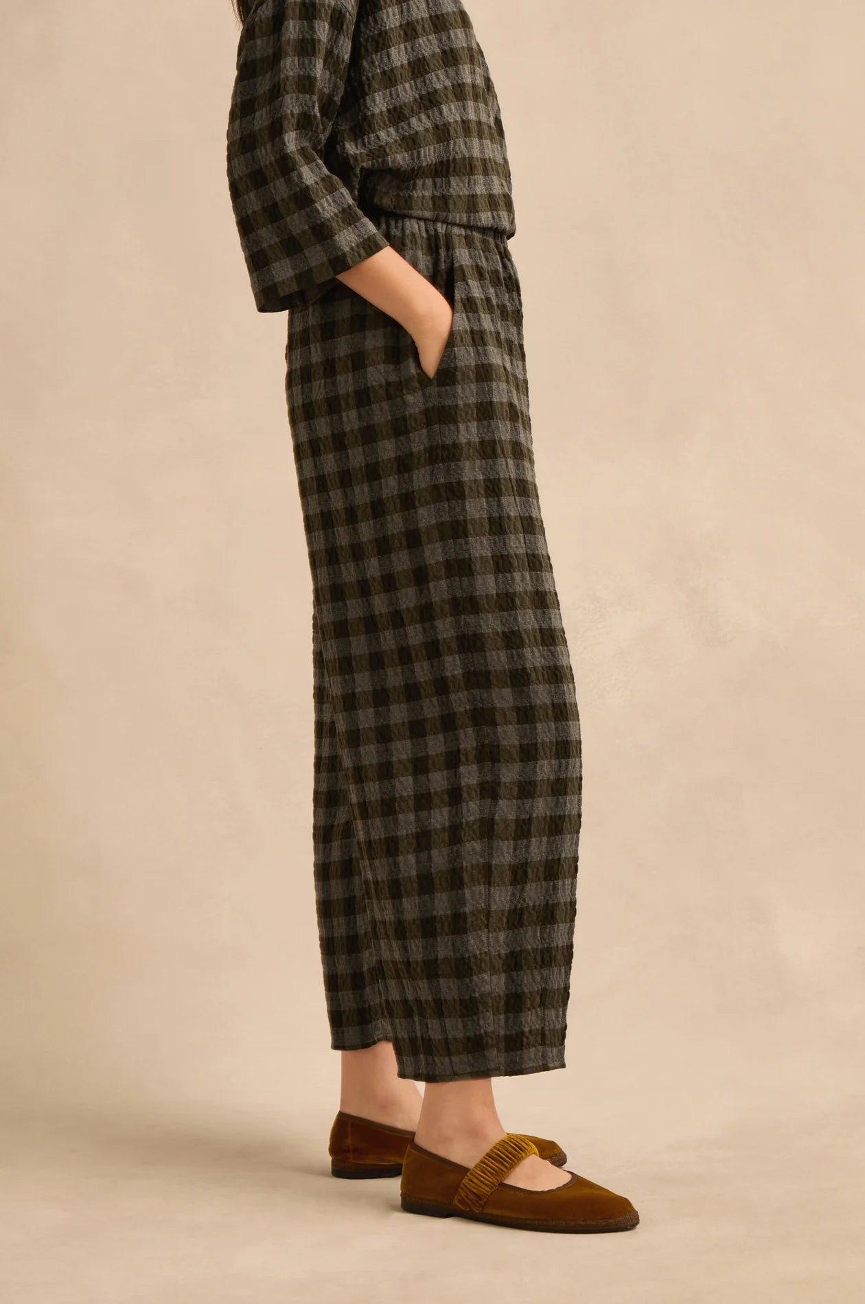 picture of Sahara Crinkle Check Bubble Trouser - Khaki/Grey - Number Two - womens - fashion - clothing - Sahara 2