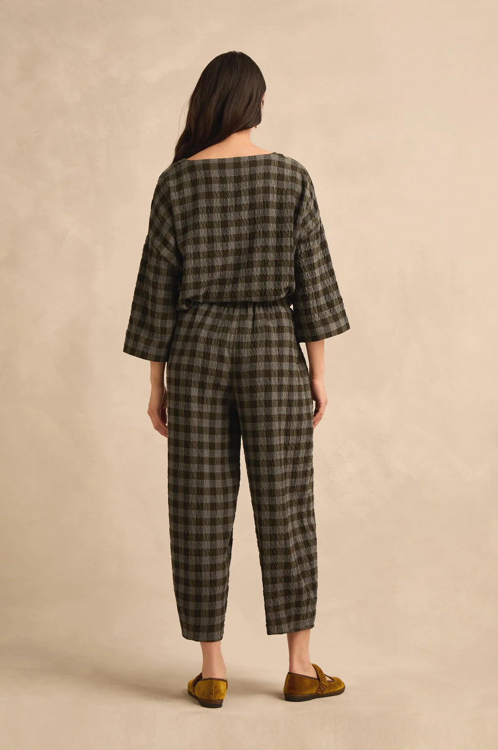 picture of Sahara Crinkle Check Bubble Trouser - Khaki/Grey - Number Two - womens - fashion - clothing - Sahara 3