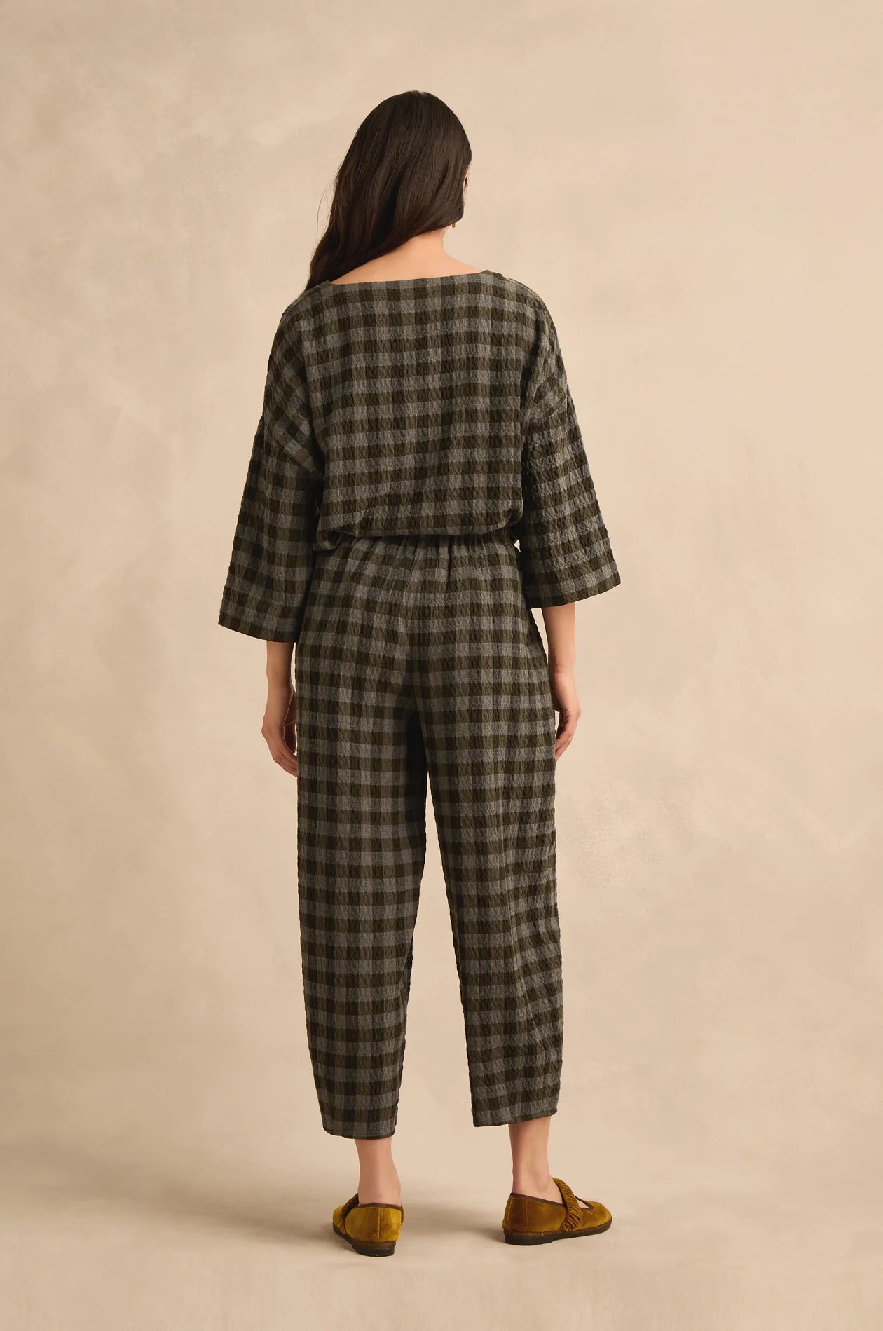 picture of Sahara Crinkle Check Bubble Trouser - Khaki/Grey - Number Two - womens - fashion - clothing - Sahara 3