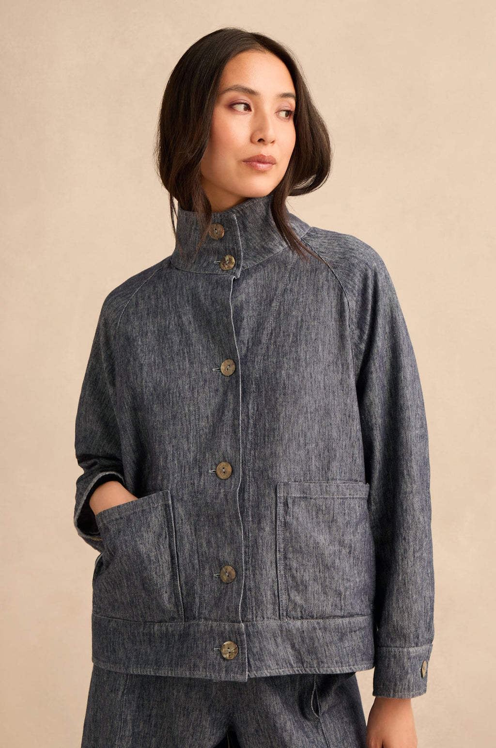 picture of Sahara Washed Cotton Linen Jacket - Denim Blue - Number Two - womens - fashion - clothing - Sahara 1